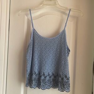 Cropped blue tank with floral embroidery